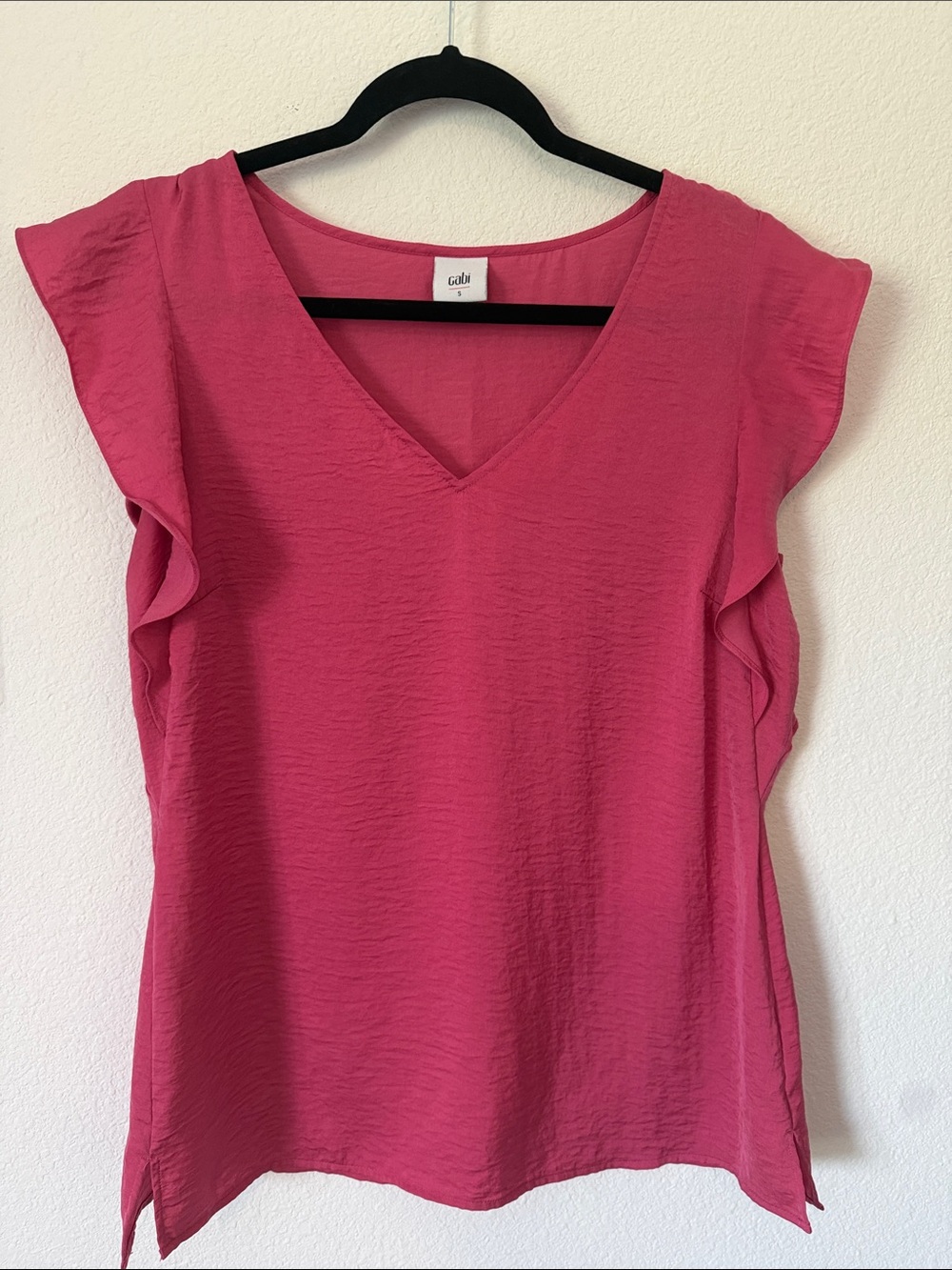 CAbi Pink V-Neck Flutter Sleeve Top